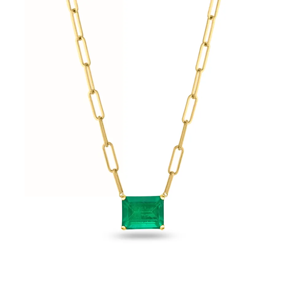 Statement Emerald PaperClip Necklace