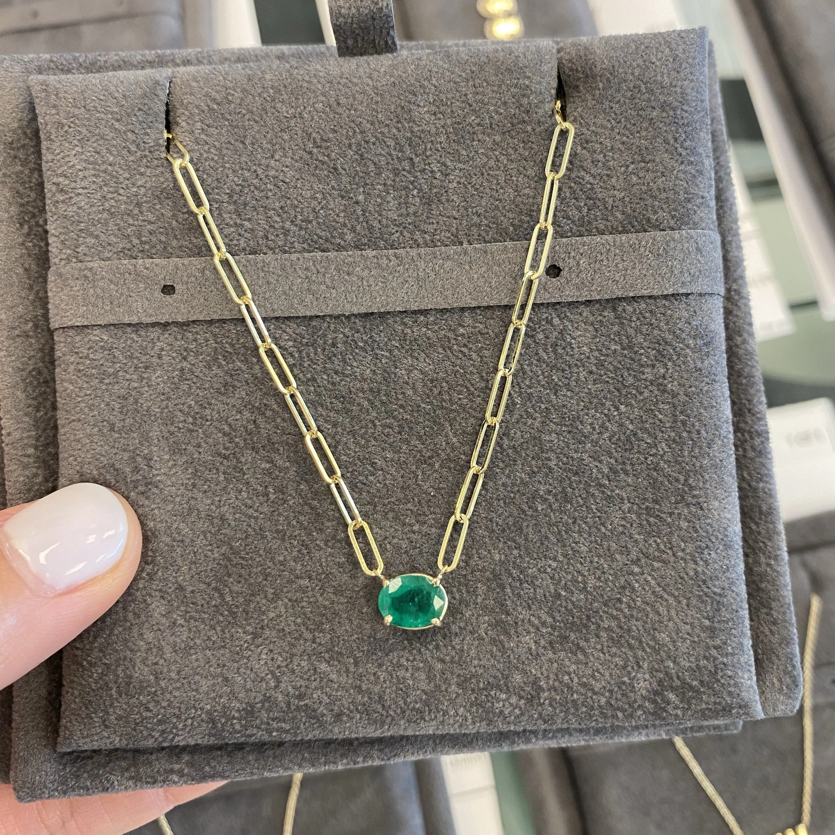 Statement Emerald PaperClip Necklace