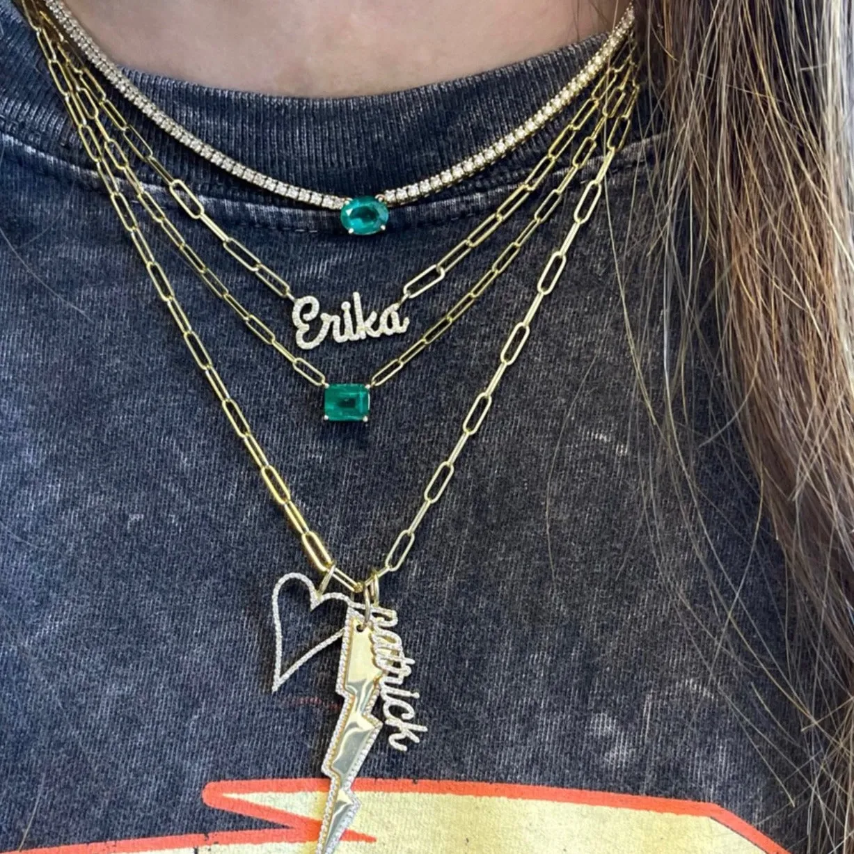 Statement Emerald PaperClip Necklace