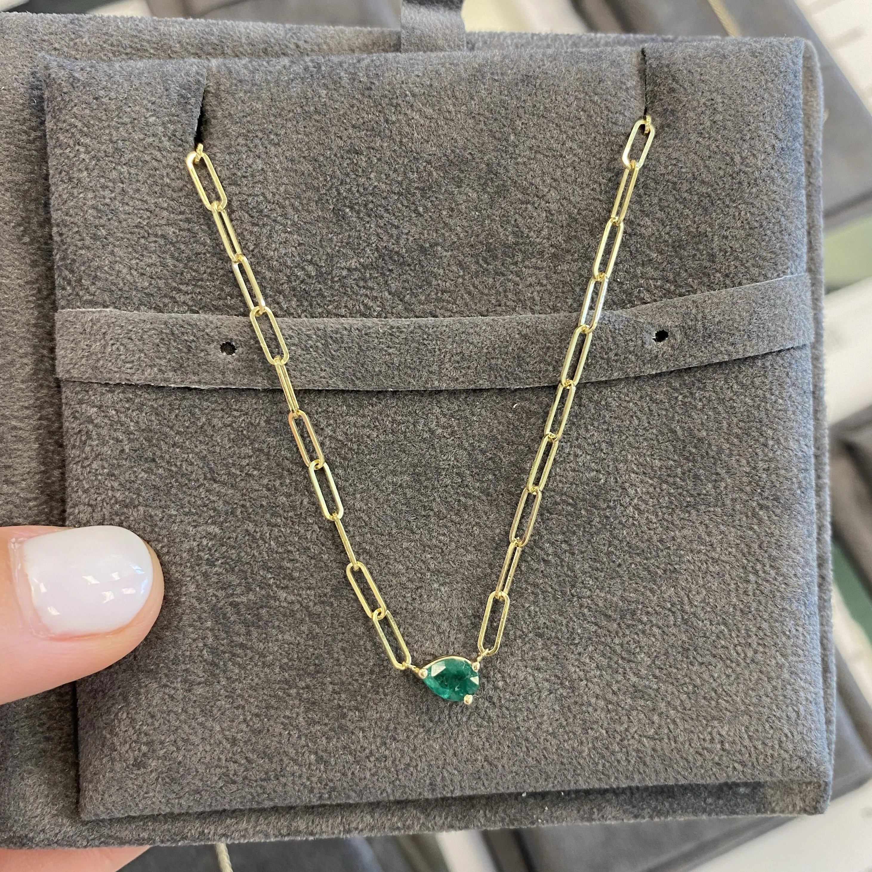 Statement Emerald PaperClip Necklace