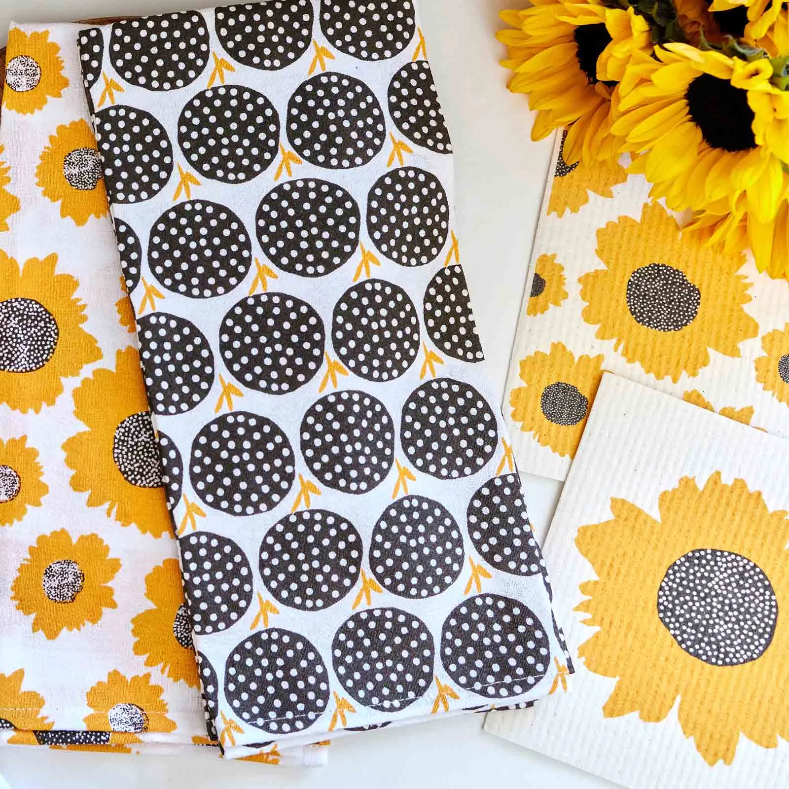 Sunflowers Eco-Friendly blu Sponge Cloth  - Set of 2