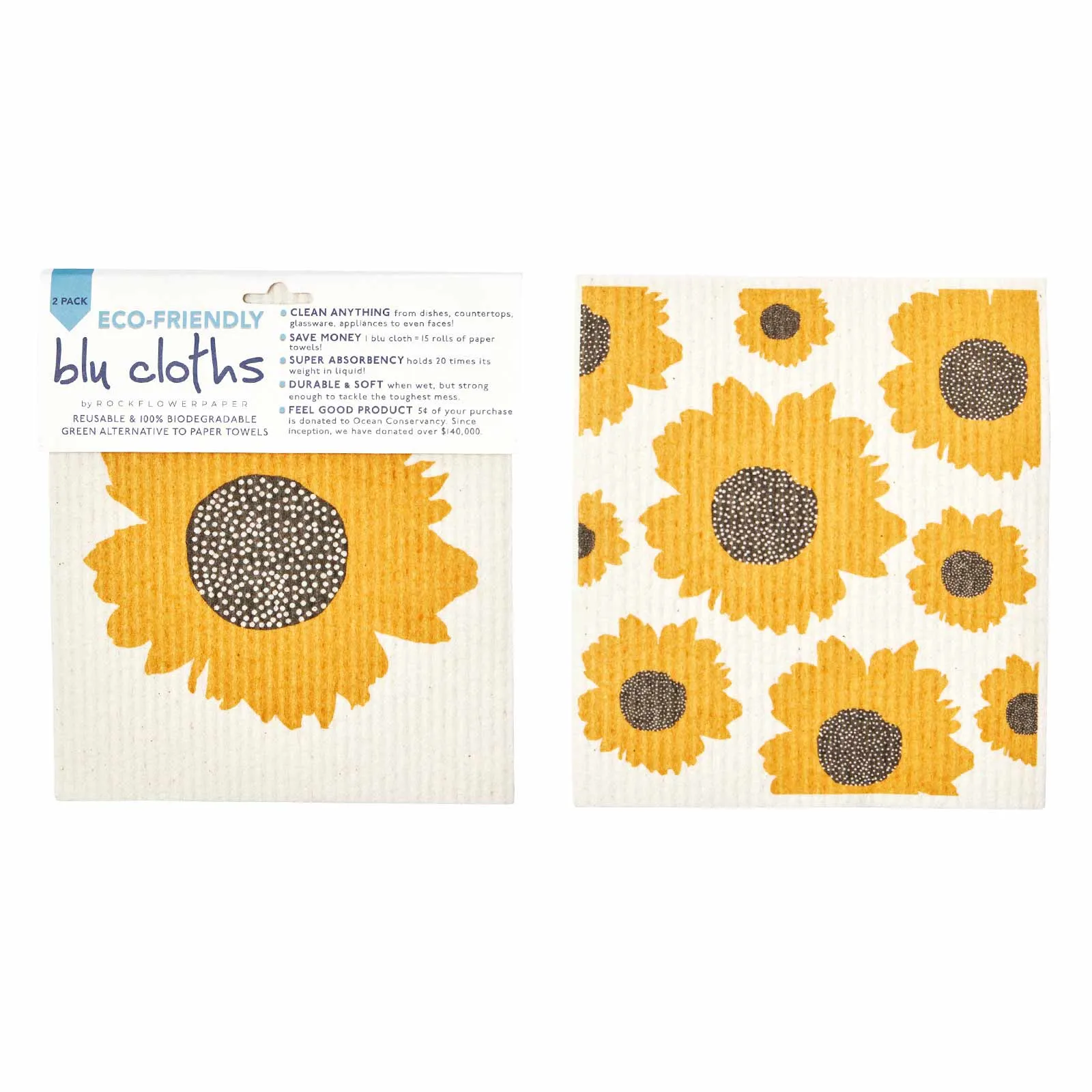 Sunflowers Eco-Friendly blu Sponge Cloth  - Set of 2