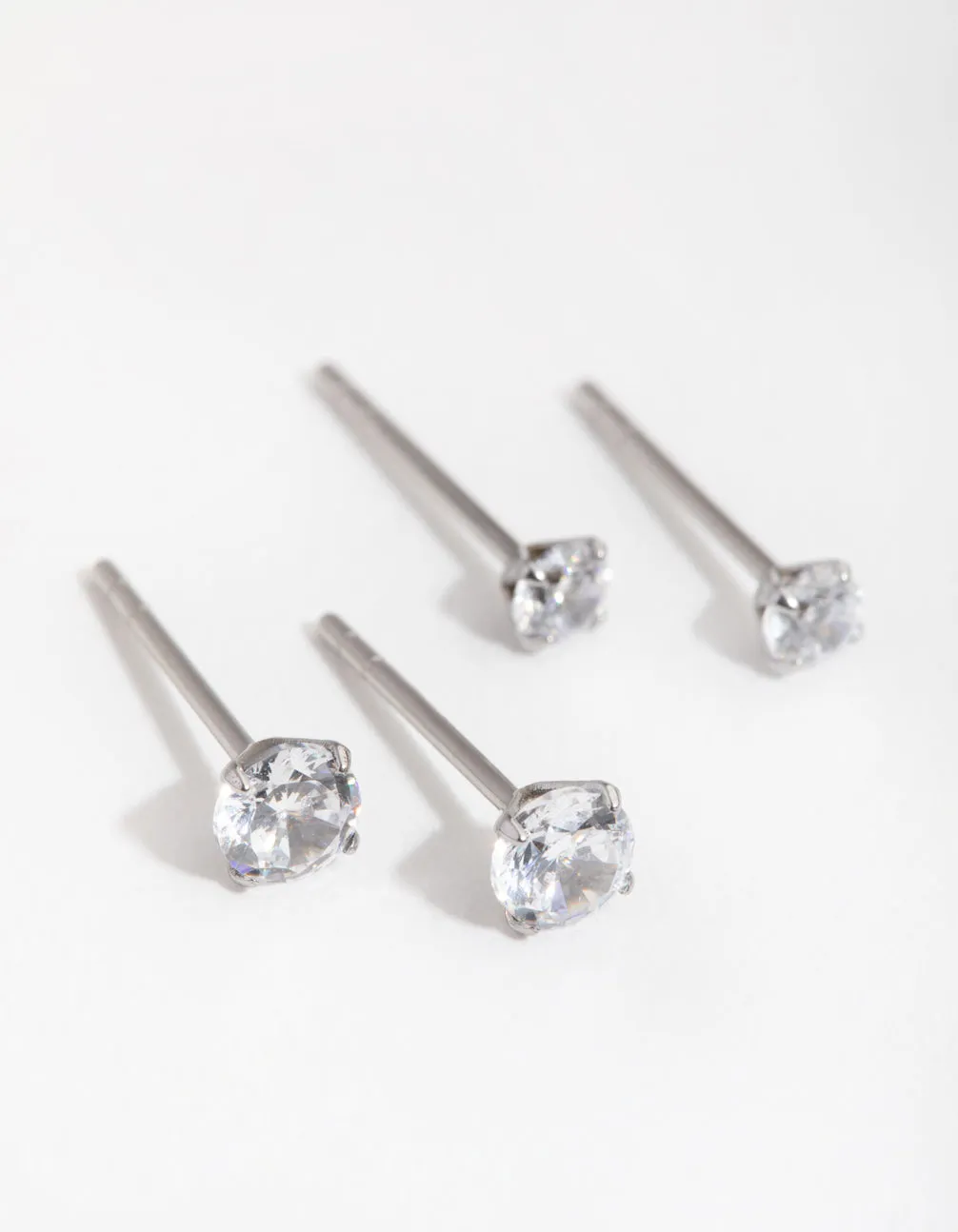 Surgical Steel Round Cubic Zirconia Pack Stud Earrings