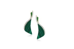 Talay Wave Flow Malachite Tsavorite Diamond Earrings