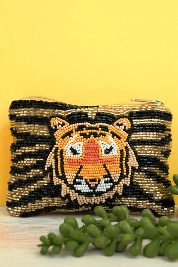 TIGER SEED BEAD COIN CLUTCH PURSE