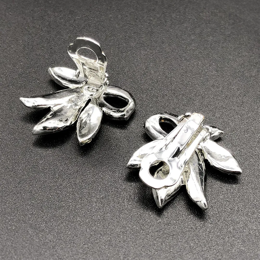 【USA輸入】ヴィンテージ クリア ラインストーン フローラル イヤリング/Vintage Clear Rhinestones Floral Clip On Earrings