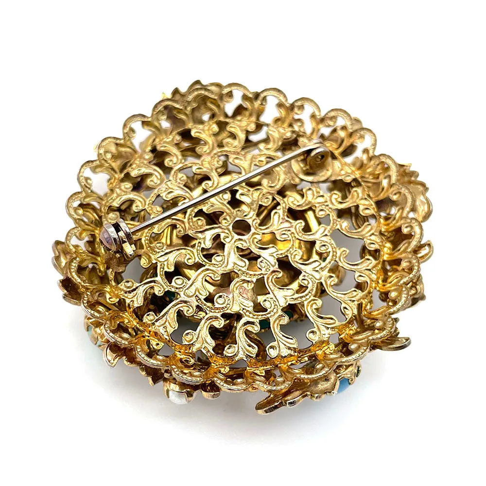 【USA輸入】ヴィンテージ フィリグリー フローラル カボション ブローチ/Vintage Filigree Floral Cabochon Brooch