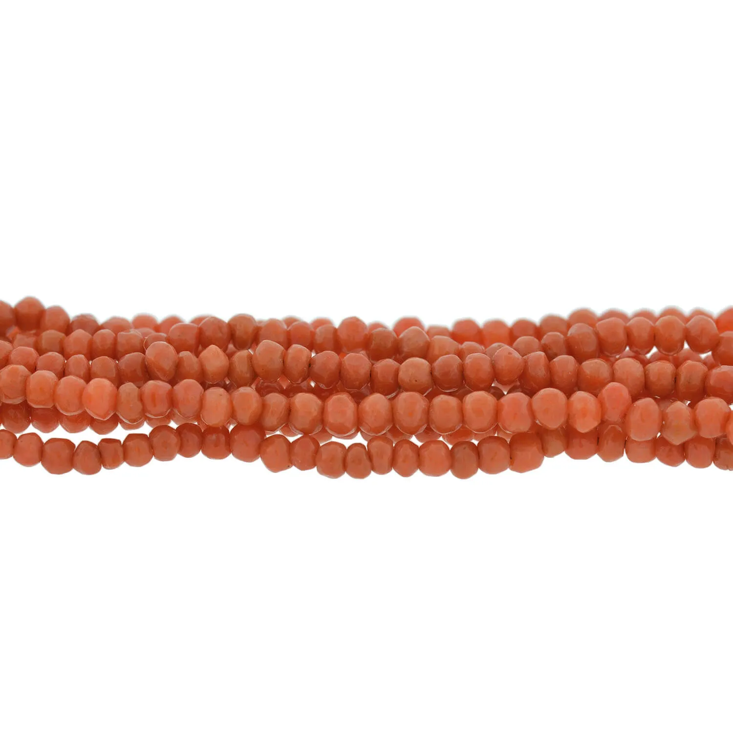 Victorian Sterling Natural Coral Four-Strand Bead Necklace 35.5"