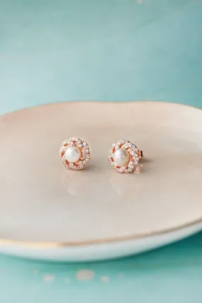 Whirlpool With Pearl Rose Gold Plated Sterling Silver Stud Earrings