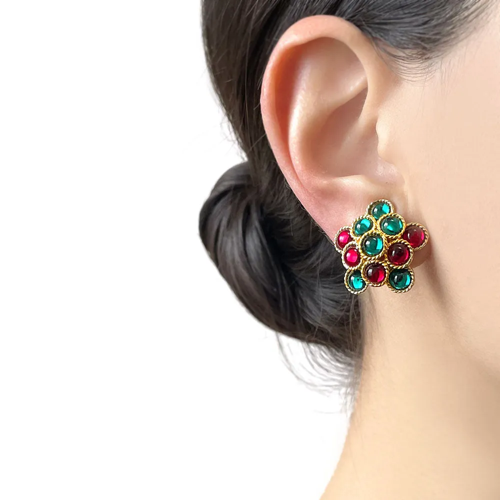 【フランス輸入】ヴィンテージ SPHINX フローラル カボション イヤリング/Vintage SPHINX Floral Cabochon Clip On Earrings